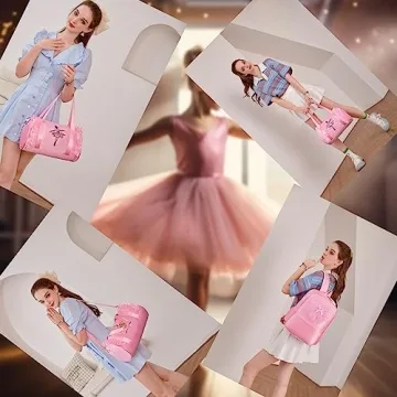 Dorlubel Cute Ballet Dance Bag Gym Travel Duffle Bag for Girls Tutu Dress Bag with Key Chain for Girls (Pink2 of Long Mesh)