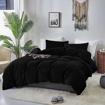 Luxlovery Black Velvet Comforter King Men Plush Fluffy Bedding Dark Color Minimalist Bedding Solid M...
