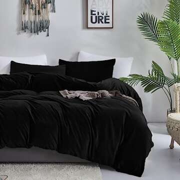Luxlovery Black Velvet Comforter King Men Plush Fluffy Bedding Dark Color Minimalist Bedding Solid Modern Blanket Quilts Winter Warm Flannel Comforter Set for King Bed