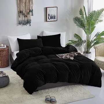Luxlovery Black Velvet Comforter King Men Plush Fluffy Bedding Dark Color Minimalist Bedding Solid Modern Blanket Quilts Winter Warm Flannel Comforter Set for King Bed