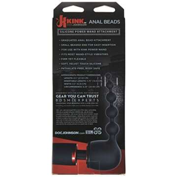 KINK By Doc Johnson - Silicone Anal Beads Power Wand Attachment - Fits Most Full Sized Body Wands - Black