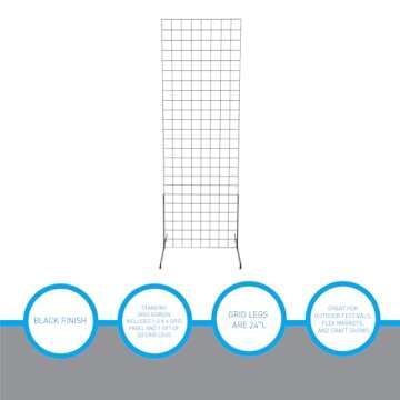 SSWBasics 2' x 6' Grid Wall Standing Fixture - Black - Durable Display Rack for Art Displays, Outdoor Festivals, Flea Markets, Craft Shows, Home and Office Use - Easy Assembly Required