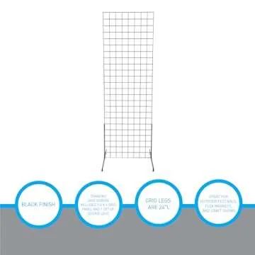 SSWBasics 2' x 6' Grid Wall Standing Fixture - Black - Durable Display Rack for Art Displays, Outdoor Festivals, Flea Markets, Craft Shows, Home and Office Use - Easy Assembly Required