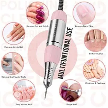 Makartt Nail Drill Portable Electric Nail File Machine Geneviere E File Pink JD700 Professional 30000RPM Manicure Drill for Acrylic Nails Poly Nail Gel Polish Beauty Gift