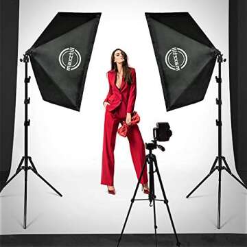 Maxztill Softbox Lighting Kit, Photography Studio Light with 19"X27" Reflector, 3 Colors Temperature 85W E27 Bulb with Remote, and Light Reflector 2-in-1 for Photo Studio and Take Video
