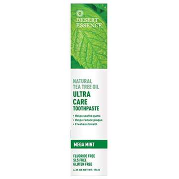 Desert Essence Natural Tea Tree Oil 6.25 Oz Toothpaste Bundle - 1 Unit Of Mega Mint & Cool Mint - Freshens Breath, Cleans Teeth - Promotes Plaque Reduction - Fluoride & Gluten Free