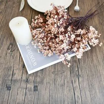 Mandy's 6pcs Light Brown Artificial Flowers Silk Fall Flowers Babys Breath Gypsophila 18.7" for Home Kitchen Decor New Year Spring
