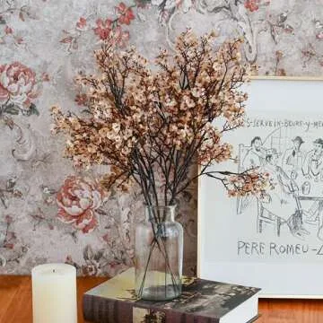 Mandy's 6pcs Light Brown Artificial Flowers Silk Fall Flowers Babys Breath Gypsophila 18.7" for Home Kitchen Decor New Year Spring