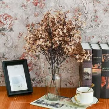Mandy's 6pcs Light Brown Artificial Flowers Silk Fall Flowers Babys Breath Gypsophila 18.7" for Home Kitchen Decor New Year Spring