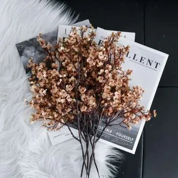 Mandy's 6pcs Light Brown Artificial Flowers Silk Fall Flowers Babys Breath Gypsophila 18.7" for Home Kitchen Decor New Year Spring