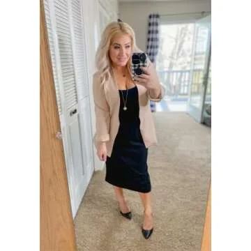 Vetinee Women's Toasted Almond Casual Open Front Blazer