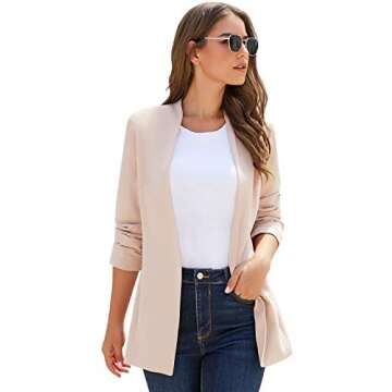 Vetinee Women's Toasted Almond Casual Open Front Blazer