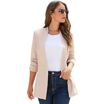 Vetinee Women's Toasted Almond Casual Open Front Blazer