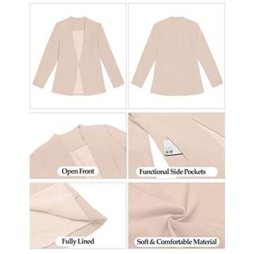 Vetinee Women's Toasted Almond Casual Open Front Blazer