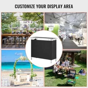 VEVOR Folding Portable Bar Table, Tradeshow Podium Table for Indoor, Outdoor, Party, Picnic, Exhibition, Includes Carrying Case, Storage Shelf and Black Skirt, 38.39" x 15.16" x 34.25"