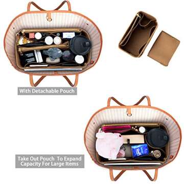 ZTUJO Purse Organizer, Felt Bag Organizer Insert for Speedy, Neverfull, Graceful, Tote, Handbag, Shaper (Large, Lighting Coffee)