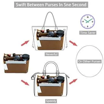 ZTUJO Purse Organizer, Felt Bag Organizer Insert for Speedy, Neverfull, Graceful, Tote, Handbag, Shaper (Large, Lighting Coffee)