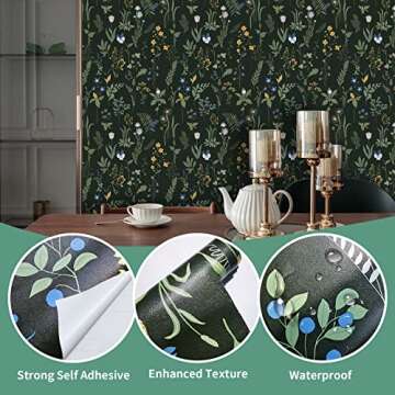 Cismmy Floral Removable Peel-and-Stick Wallpaper - Vintage Boho Design for Bedrooms, Bathrooms, Cabinets - Renter-Friendly, Easy Install, 118" x 17.7"