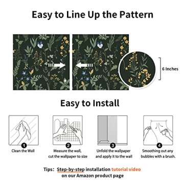 Cismmy Floral Removable Peel-and-Stick Wallpaper - Vintage Boho Design for Bedrooms, Bathrooms, Cabinets - Renter-Friendly, Easy Install, 118" x 17.7"