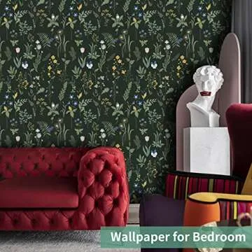 Cismmy Floral Removable Peel-and-Stick Wallpaper - Vintage Boho Design for Bedrooms, Bathrooms, Cabinets - Renter-Friendly, Easy Install, 118" x 17.7"
