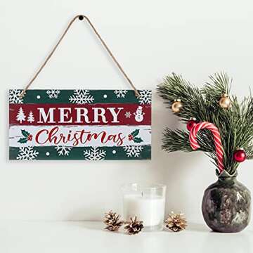 Marsui Christmas Sign Rustic Merry Christmas Hanging Sign Farmhouse Outdoor Wooden Christmas Decoration Xmas Holiday Decor with Hanging Rope for Christmas Home Window Wall Farmhouse Indoor Decoration
