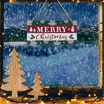 Marsui Christmas Sign Rustic Merry Christmas Hanging Sign Farmhouse Outdoor Wooden Christmas Decoration Xmas Holiday Decor with Hanging Rope for Christmas Home Window Wall Farmhouse Indoor Decoration