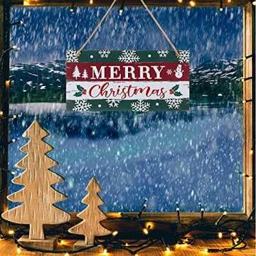 Marsui Christmas Sign Rustic Merry Christmas Hanging Sign Farmhouse Outdoor Wooden Christmas Decoration Xmas Holiday Decor with Hanging Rope for Christmas Home Window Wall Farmhouse Indoor Decoration