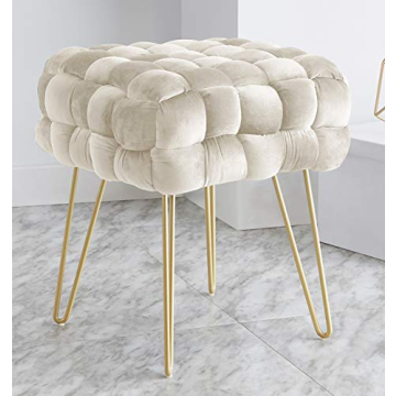 Stylish Ornavo Velvet Ottoman with Gold Legs - Cream