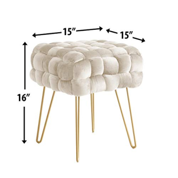Stylish Ornavo Velvet Ottoman with Gold Legs - Cream
