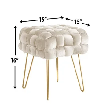 Stylish Ornavo Velvet Ottoman with Gold Legs - Cream