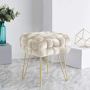 Stylish Ornavo Velvet Ottoman with Gold Legs - Cream