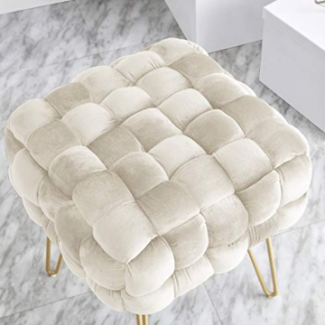 Stylish Ornavo Velvet Ottoman with Gold Legs - Cream