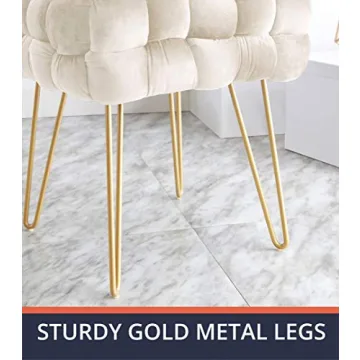 Stylish Ornavo Velvet Ottoman with Gold Legs - Cream
