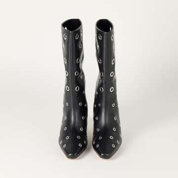 The Drop Women's Serena Midi Boot Black Grommets, 8