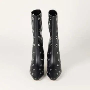 The Drop Women's Serena Midi Boot Black Grommets, 8