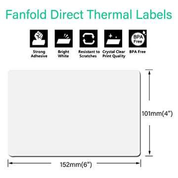 4” x 6” Fan-fold Thermal Shipping Labels, PAPRMA Direct Thermal Labels for Thermal Printer Compatible Zebra Rollo, Mailing Labels Thermal Printer Paper 4x6 Perforated, 2 Stacks (Pack of 2000 Labels)