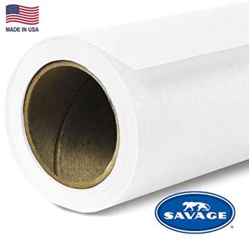 Savage Seamless Background Paper - #66 Pure White (107 in x 36 ft) with Free 2" x 4yd Black Gaffer T...