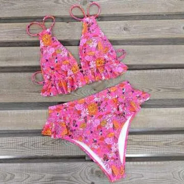 SPORLIKE Women High Waisted Swimsuit Ruffle Bikini Two Pieces Swimwear(Flower Print,Small)