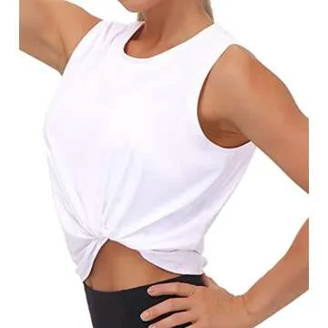 Ice Silk Workout Tops for Women Quick Dry Muscle Gym Running Shirts Sleeveless Flowy Yoga Tank Tops (White, Medium)