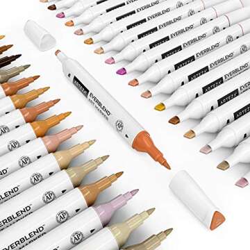 ARTEZA Skin Tone Alcohol Markers Set of 36 Tones, Everblend Sketch Pens with Dual Tips, Fine and Broad Chisel