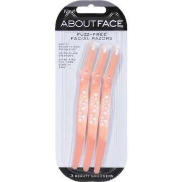About Face Fuzz-Free Facial Razors for Shaving & Exfoliating - Includes 3 Beauty Groomers - For Face, Lips & Eyebrows