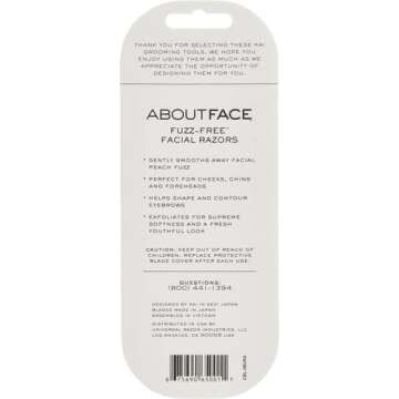 About Face Fuzz-Free Facial Razors for Shaving & Exfoliating - Includes 3 Beauty Groomers - For Face, Lips & Eyebrows