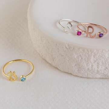 Personalized Birthstone Ring for Women - Custom Initials