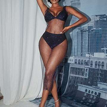 FlyCC Sexy See Through Mesh Beach Dress Cover Up