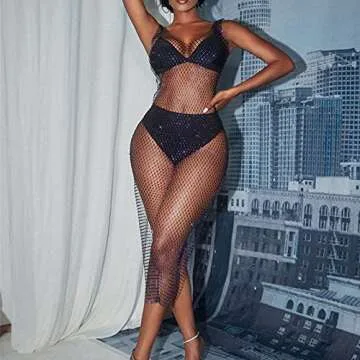 FlyCC Sexy See Through Mesh Beach Dress Cover Up