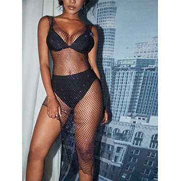 FlyCC Sexy See Through Mesh Beach Dress Cover Up