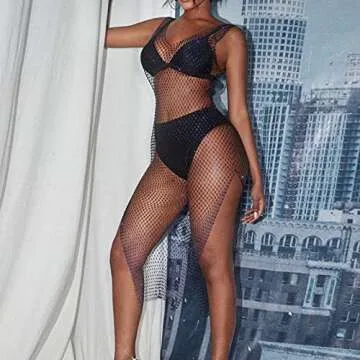 FlyCC Sexy See Through Mesh Beach Dress Cover Up