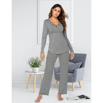 Ekouaer Women's Stylish Maternity Pajama Set for Nursing