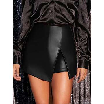 Milumia Women's PU Leather Slit Hem Mini Skort High Waisted Zipper Shorts Skorts Black Medium