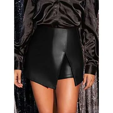 Milumia Women's PU Leather Slit Hem Mini Skort High Waisted Zipper Shorts Skorts Black Medium